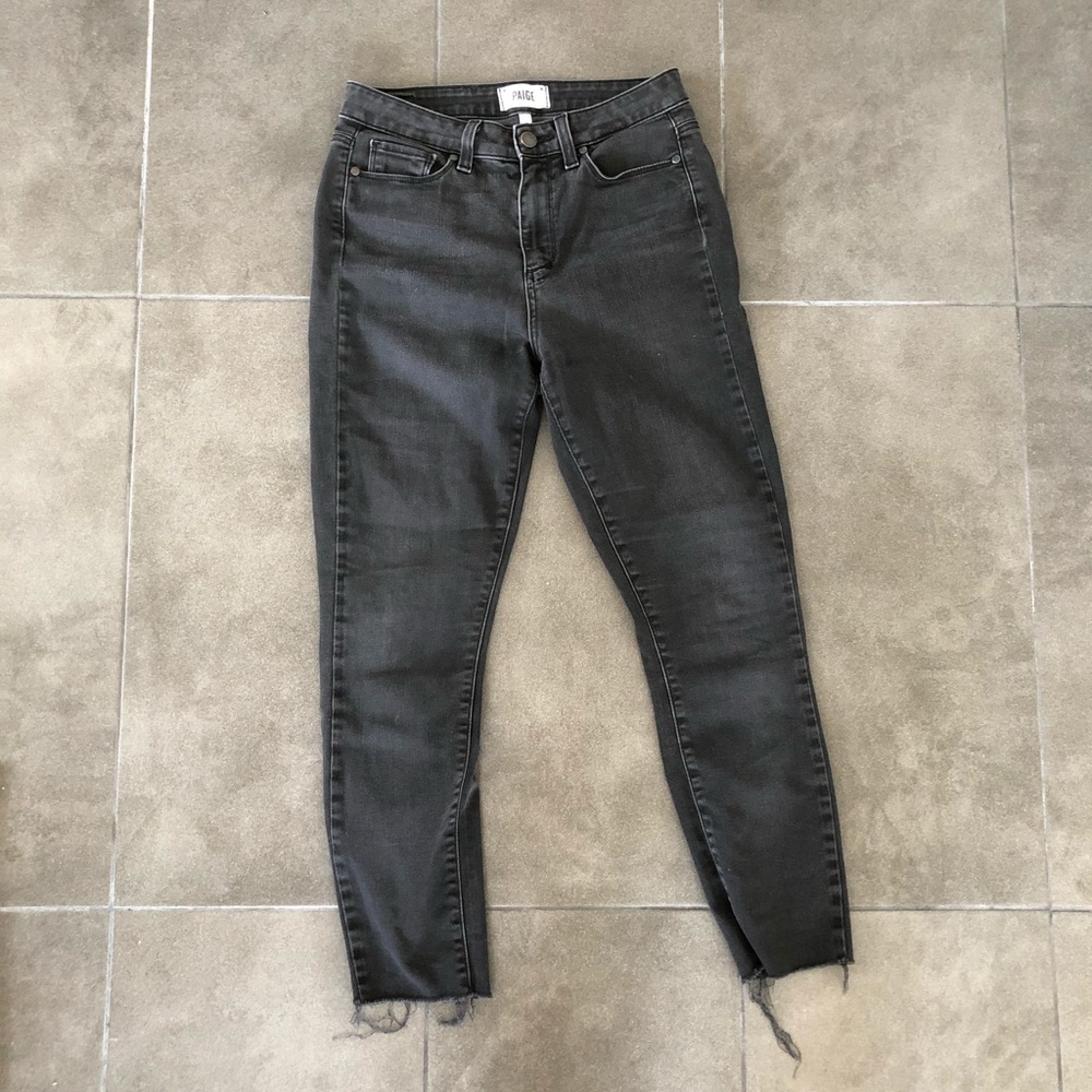 Paige denim, black cropped skinny jeans. Size 28